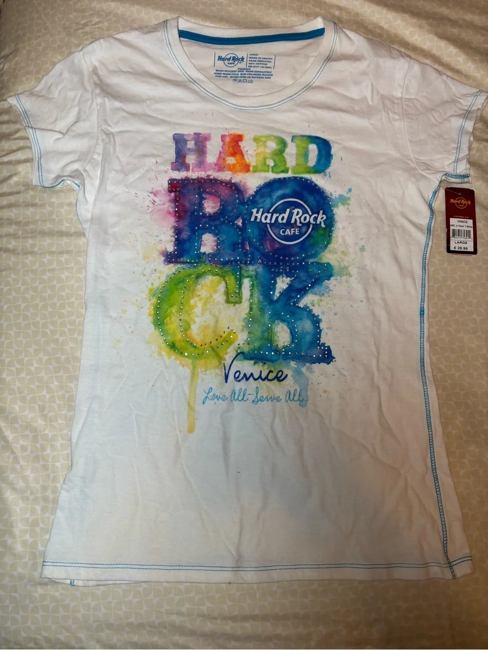 268. Hard Rock Cafe Venice T-Shirt with Rainbow Watercolor Logo, NWT, Size Jr L - Picture 7 of 7